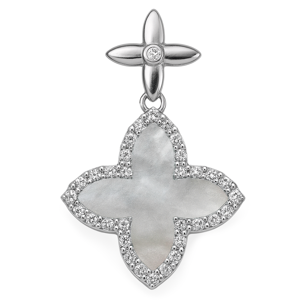 Dije Inspirado LV de 2.5cm con Piedras Naturales y Circonias Plata .925 con Baño de Rodio