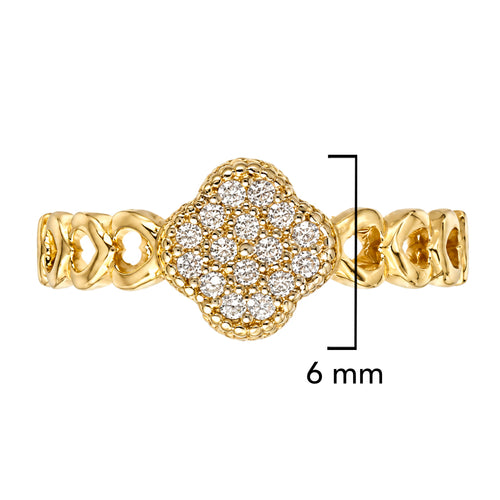 Anillo Flor Inspirada Van C con Micro Circonias Oro 10K
