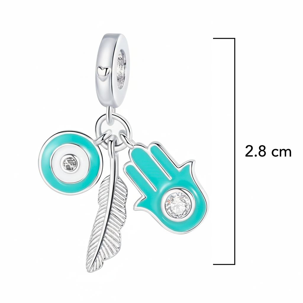 Charm Inspirado Pan 1:1 Mano de Fatima y Ojo Turco Plata .925