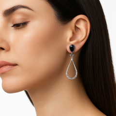 Arete Largo Estilo Gota con Piedras Naturales Plata .925