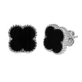 Arete Broquel Flor Mediana 9mm Inspirado Van C Plata .925 con Baño de Rodio