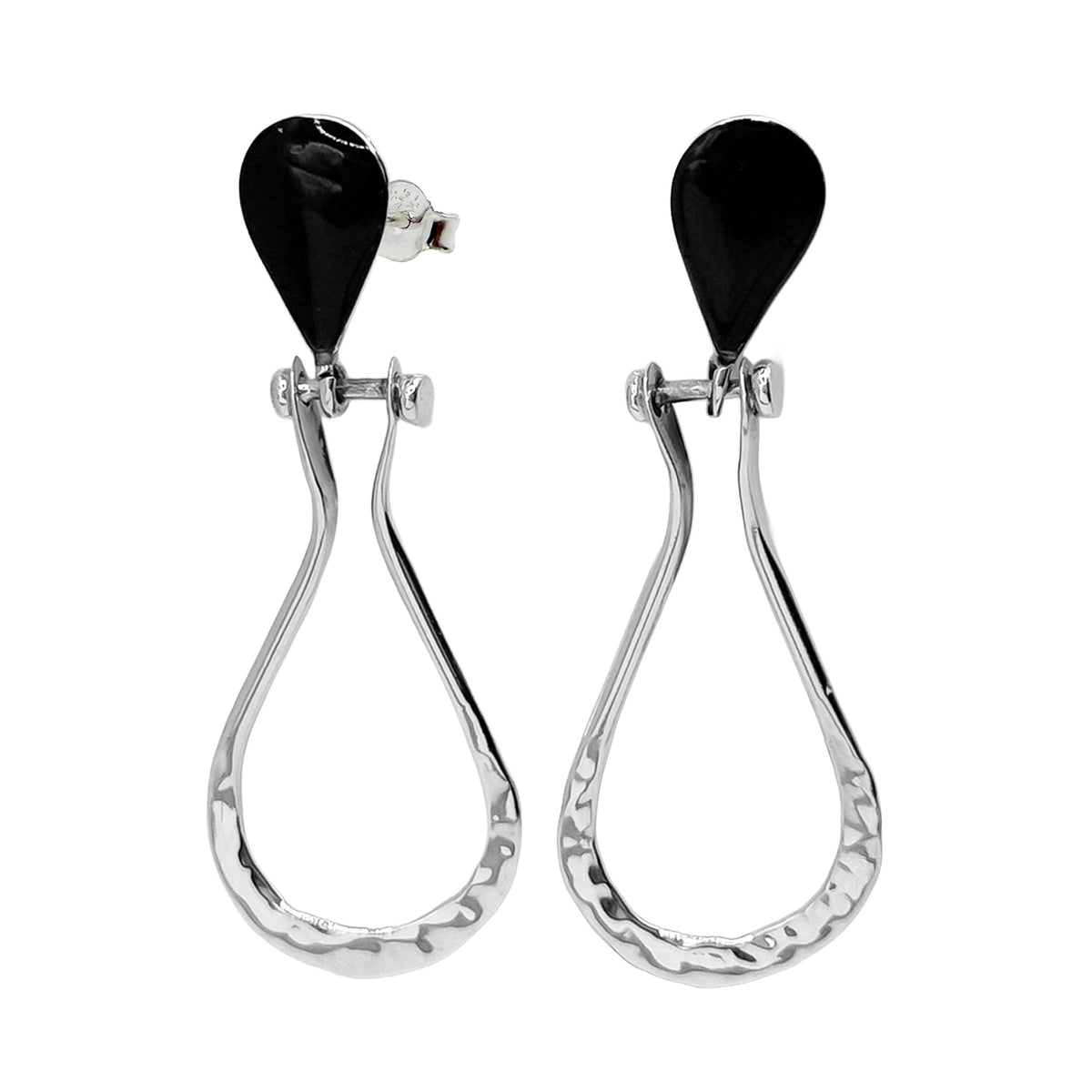 Arete Largo Con Ónix Negro Plata .925