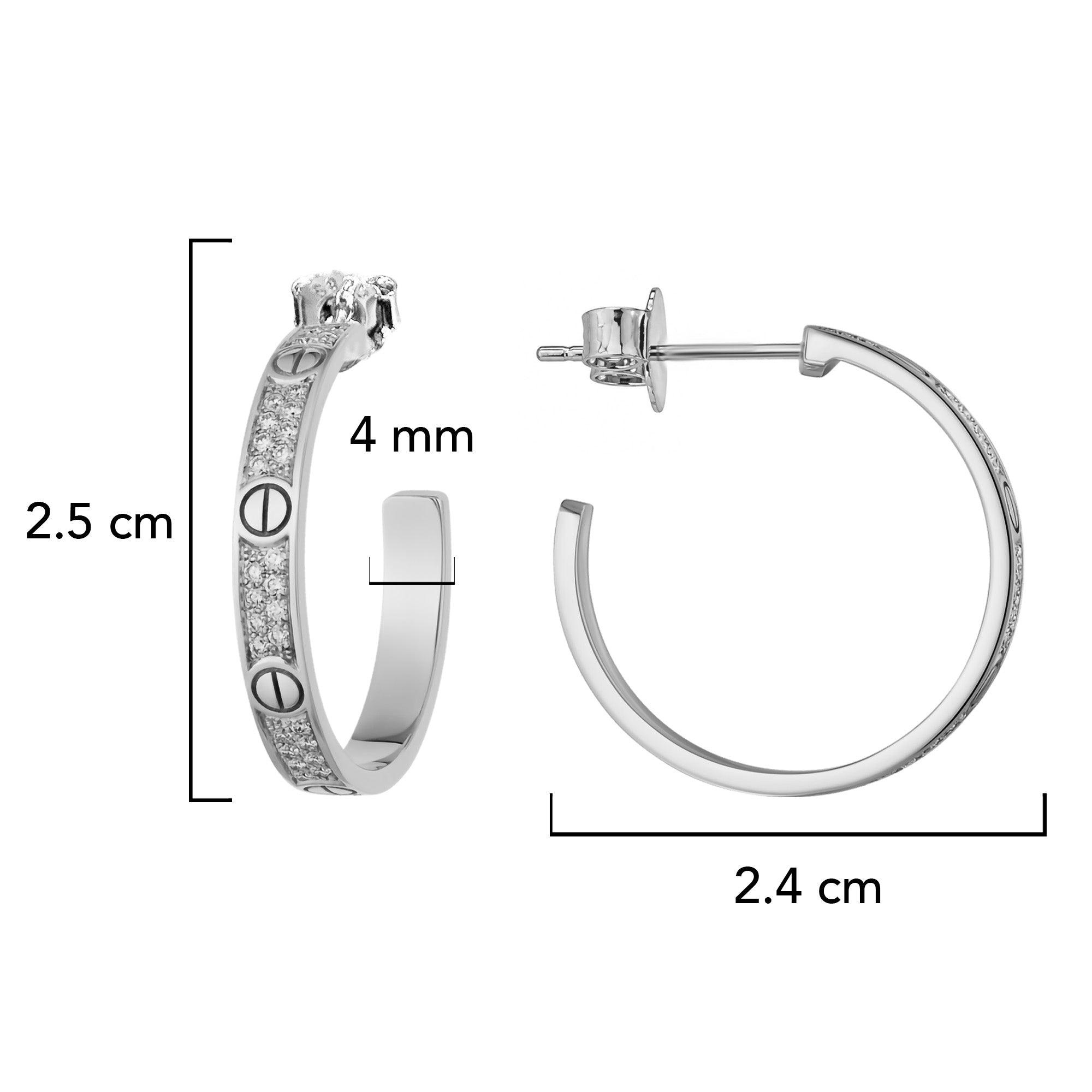 Arracada Inspirada Cartier 1:1 Amor con Circonias, Plata .925 con Baño de Rodio