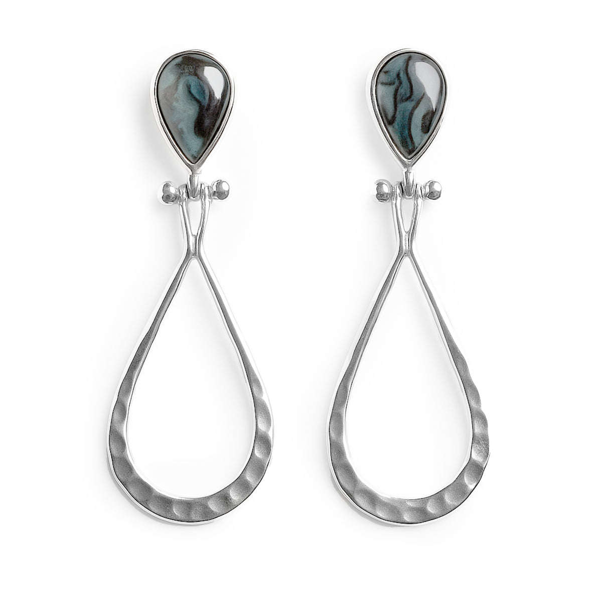 Arete Largo Estilo Gota con Piedras Naturales Plata .925