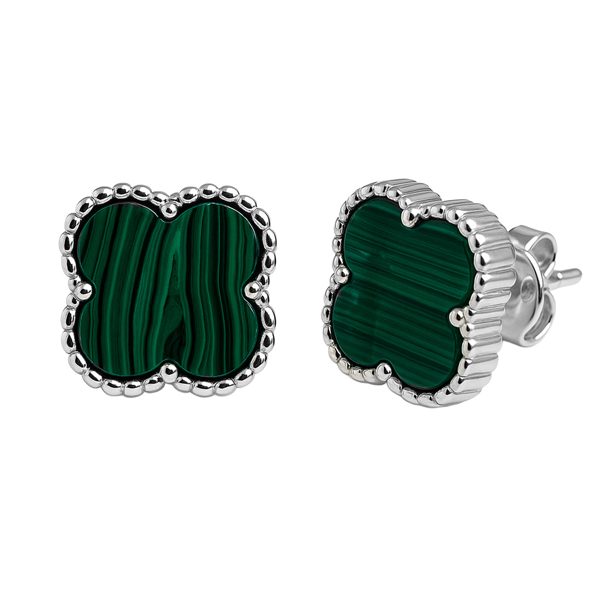 Arete Broquel Flor Mediana 9mm Inspirado Van C Plata .925 con Baño de Rodio