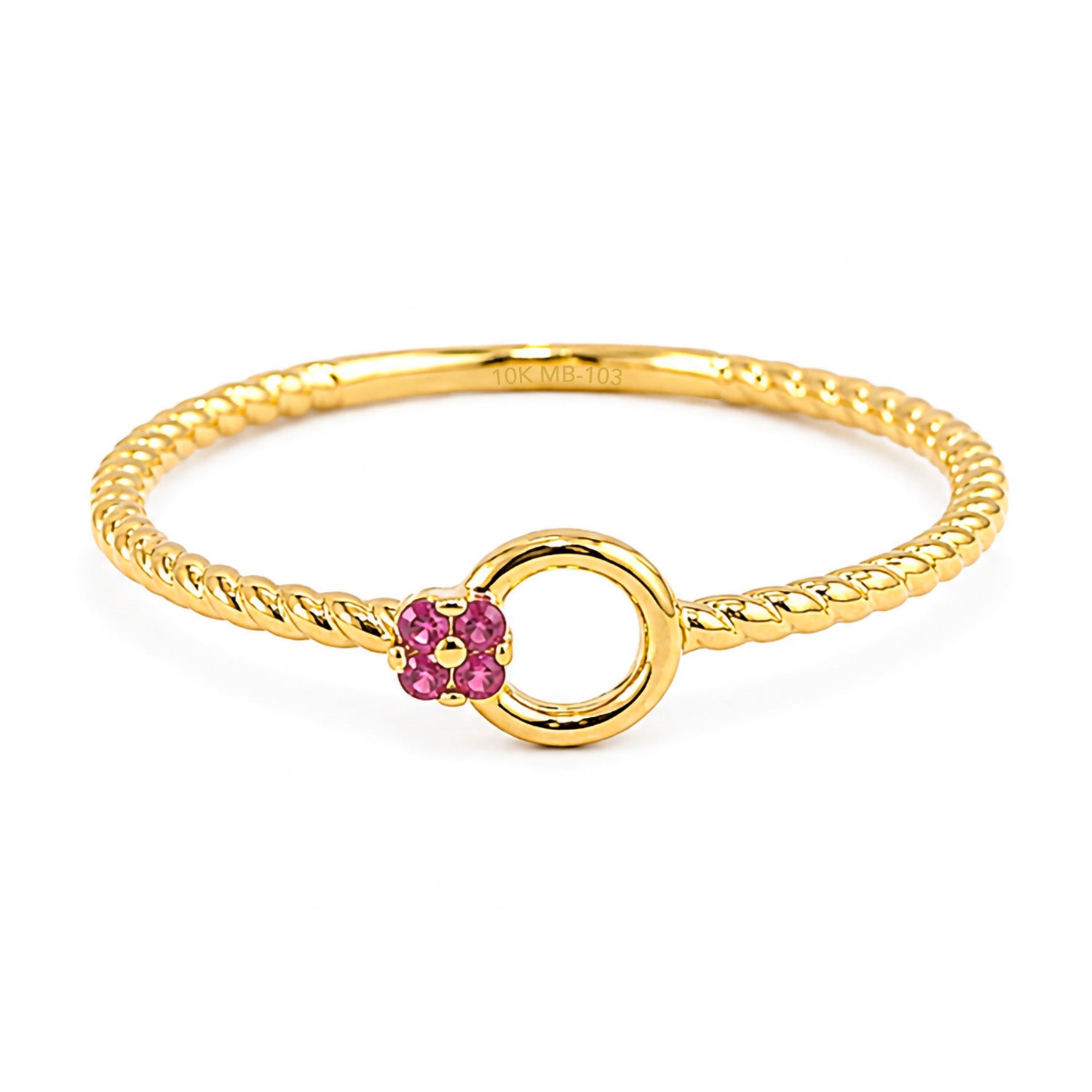 Anillo Torzal con Flor de Micro Circonias Oro 10K