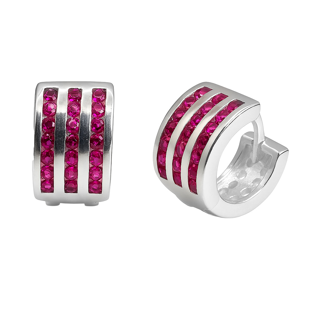 Huggies Ancha con 3 Lineas de Circonias Rosa Plata .925