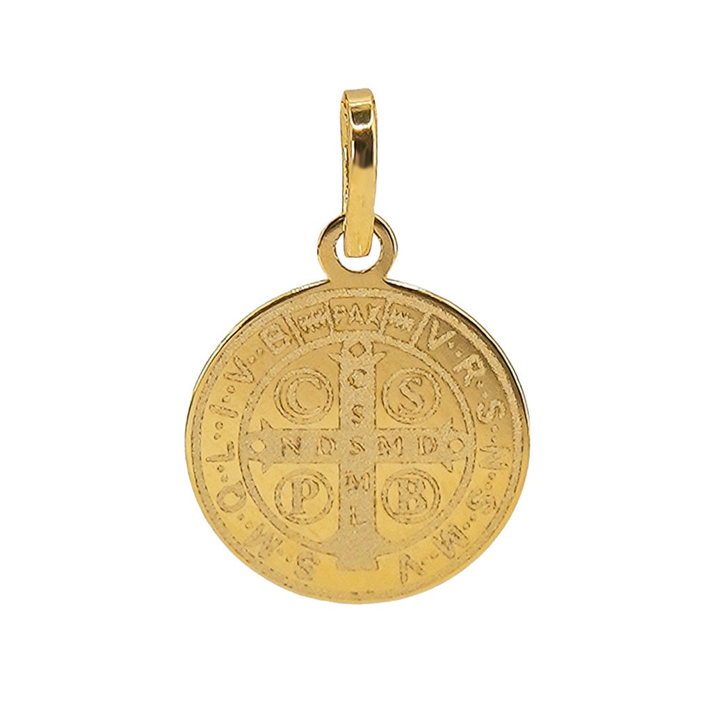 Dije Medalla San Benito 1.5 cm Láser Doble Vista Oro 14K.