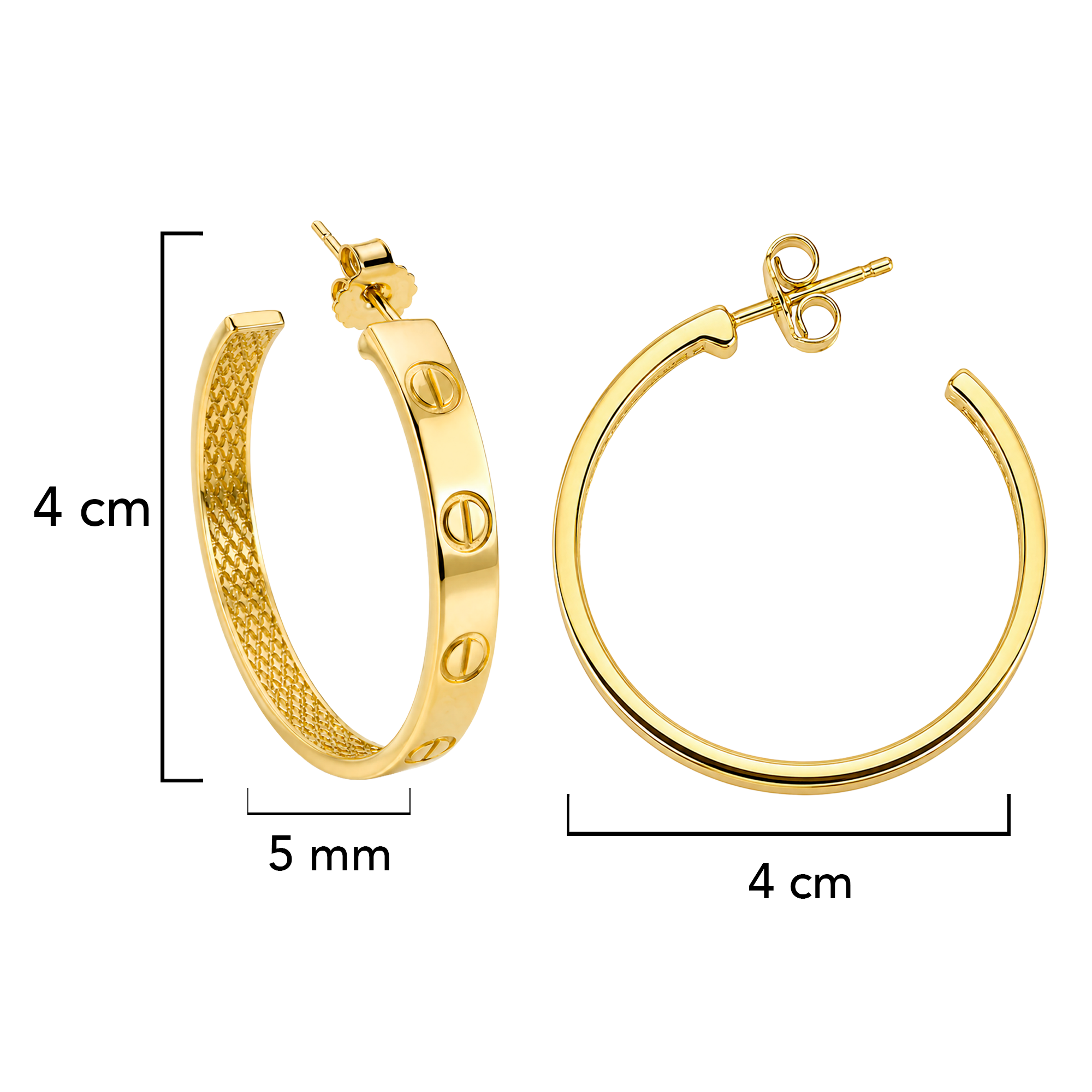 Arracada Inspirada Cartier 1:1 Amor Grande Lisas, Plata .925 con Baño de Oro 18k