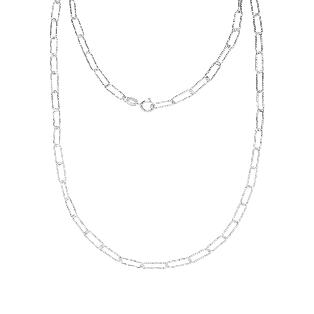 Cadena Paper Clip Eslabon Chico Corto 3.5 mm Diamantada Plata .925