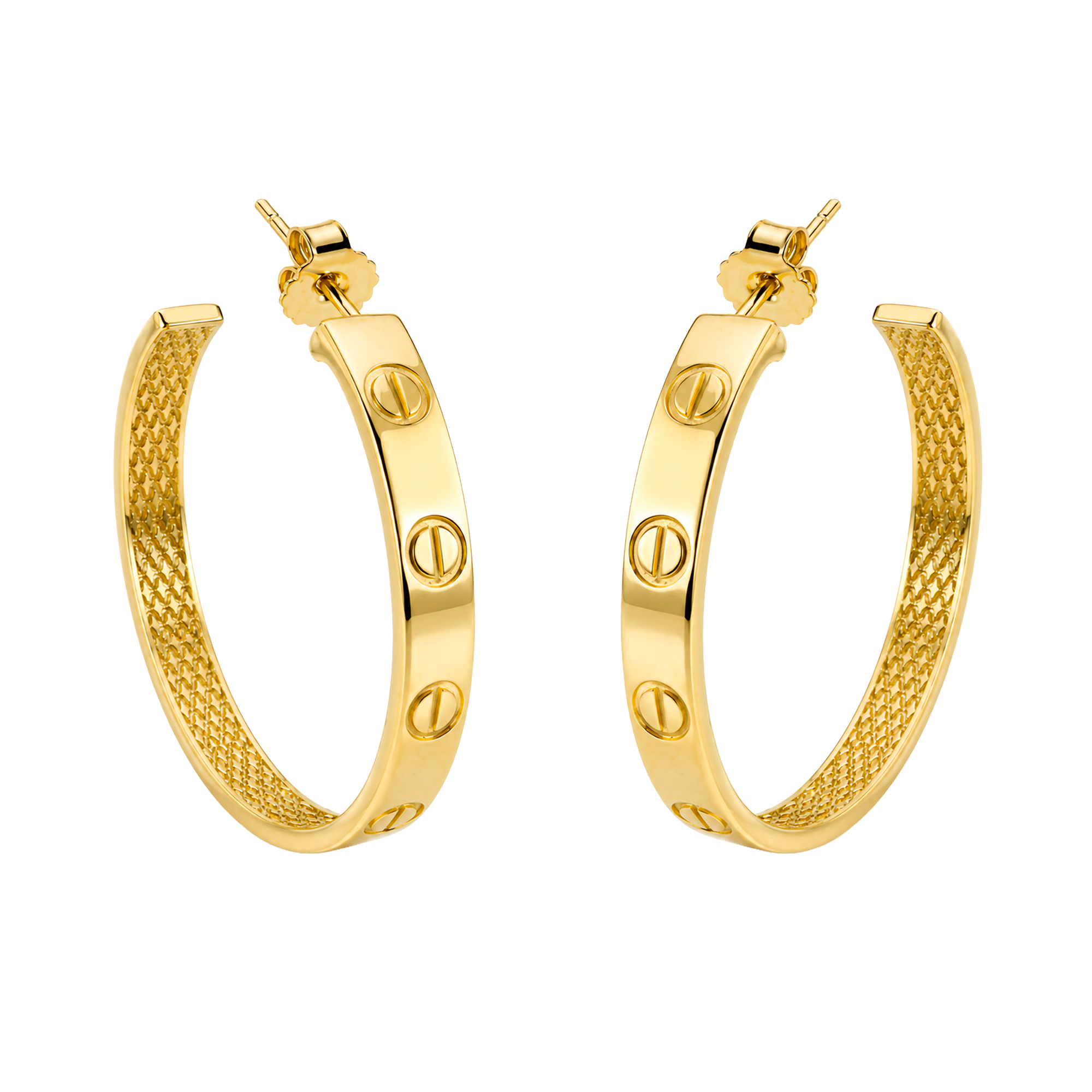 Arracada Inspirada Cartier 1:1 Amor Grande Lisas, Plata .925 con Baño de Oro 18k