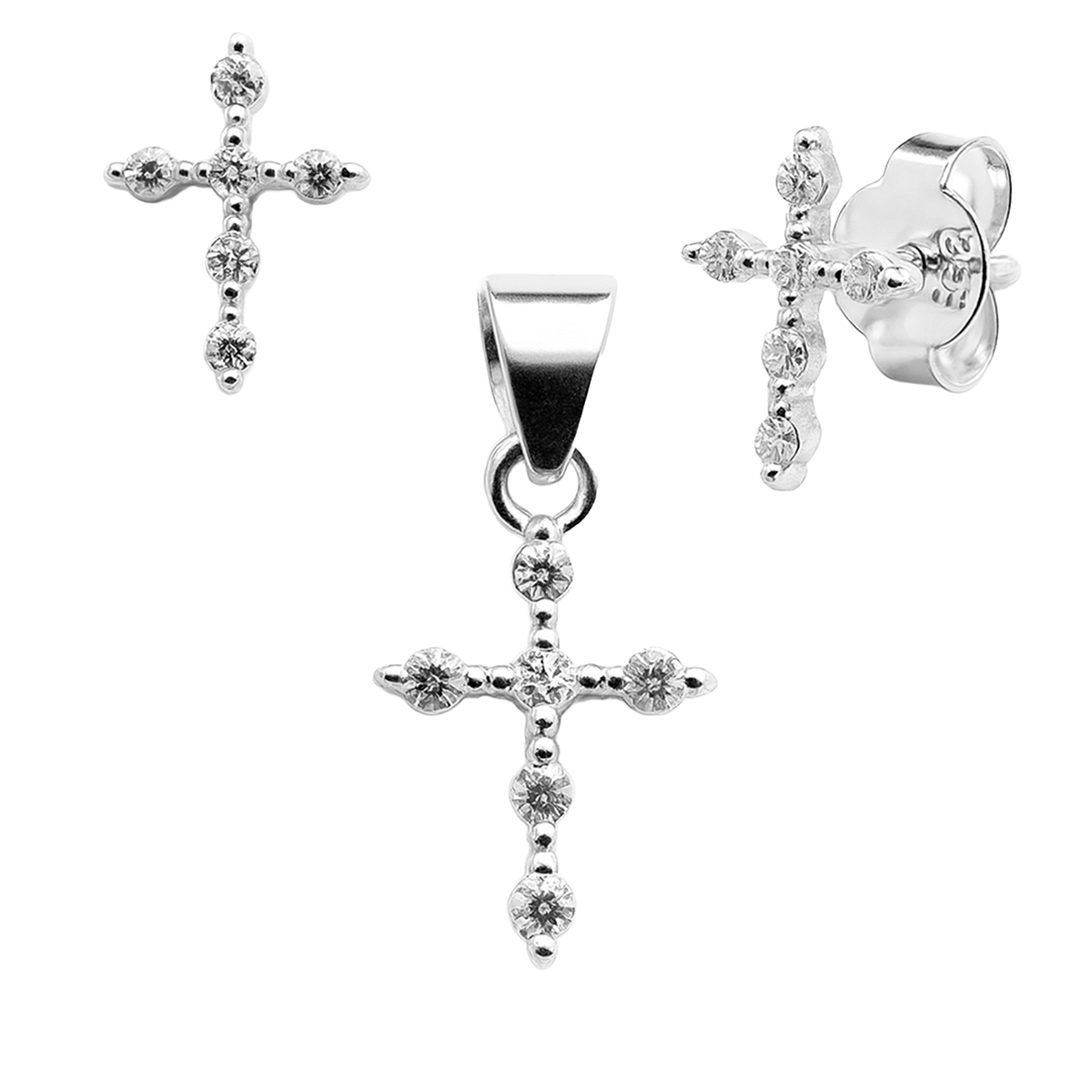 Juego de Cruz Chica con Circonias Plata .925