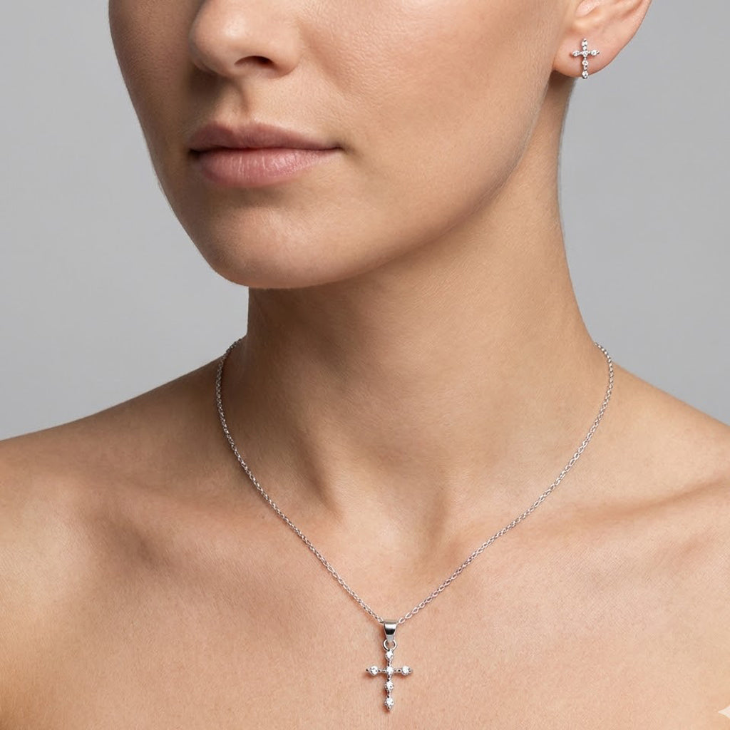 Juego de Cruz Chica con Circonias Plata .925