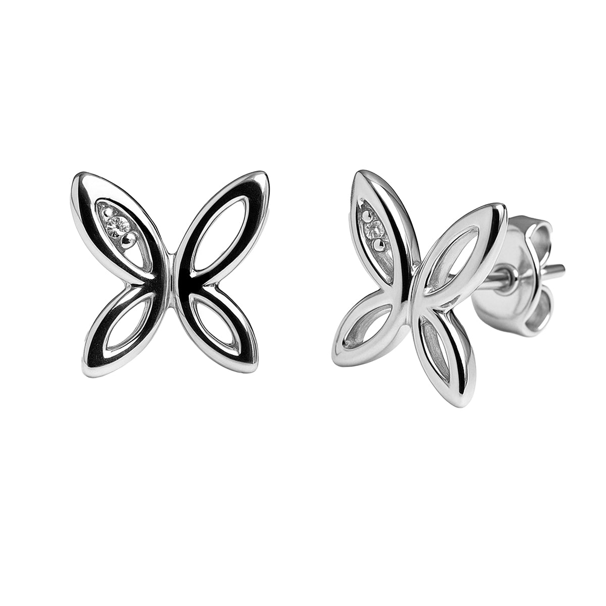 Arete Broquel Mariposa Lisa con una Circonia Plata .925