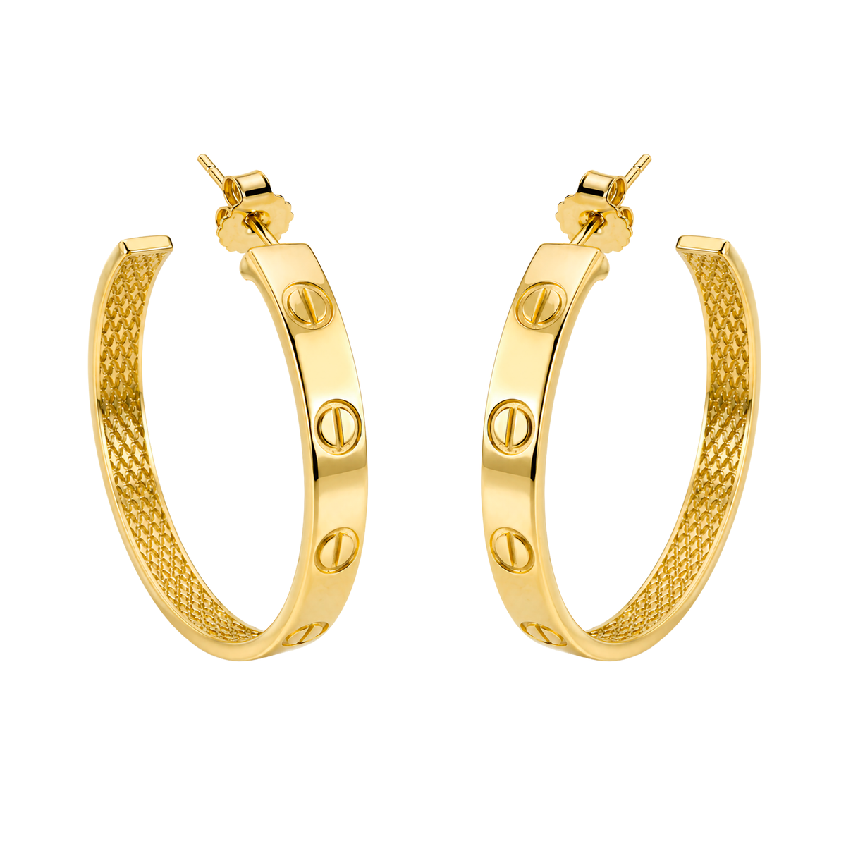 Arracada Inspirada Cartier 1:1 Amor Grande Lisas, Plata .925 con Baño de Oro 18k