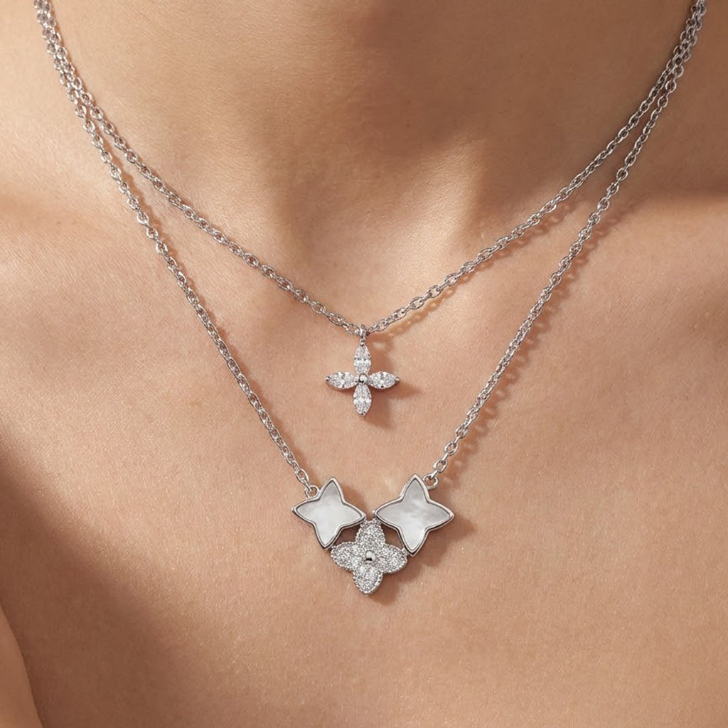 Collar Doble Inspirado LV Piedras Naturales con Circonias Plata .925 con Rodio