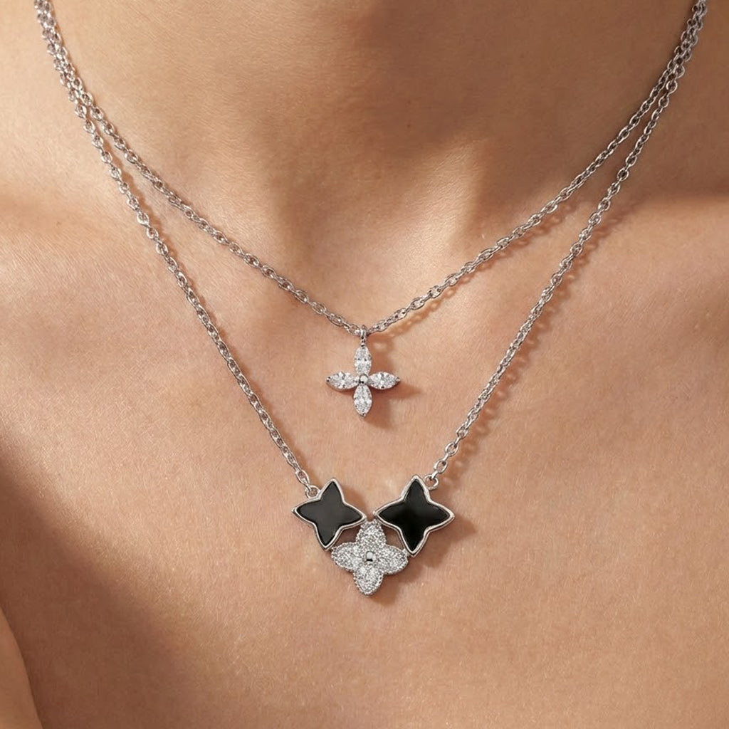 Collar Doble Inspirado LV Piedras Naturales con Circonias Plata .925 con Rodio