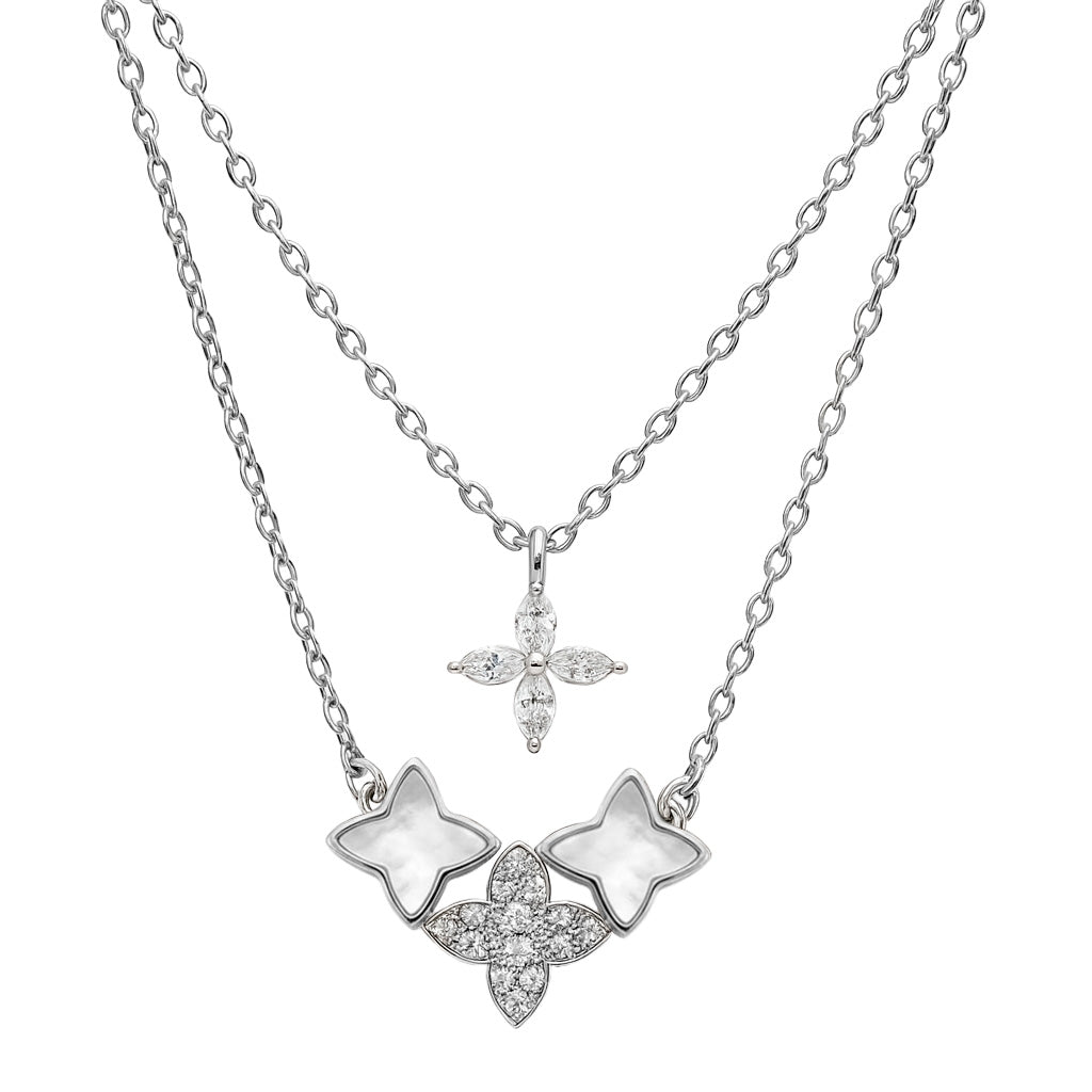 Collar Doble Inspirado LV Piedras Naturales con Circonias Plata .925 con Rodio