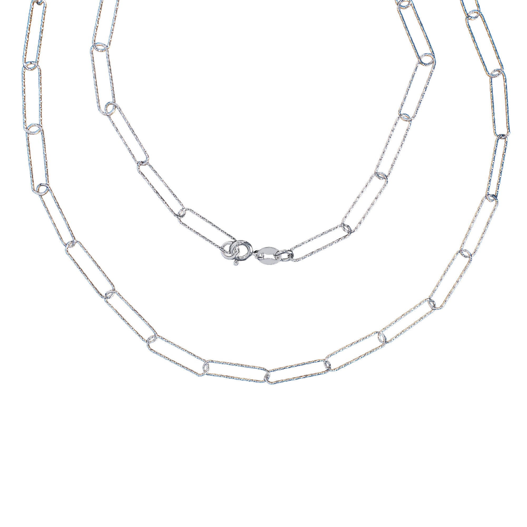 Cadena Paper Clip Eslabon 1.4 cm Grande 4mm Diamantada. Broche Bandola, Plata .925