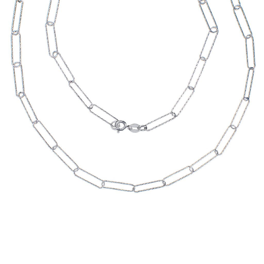 Cadena Paper Clip Eslabon 1.4 cm Grande 4mm Diamantada. Broche Bandola, Plata .925