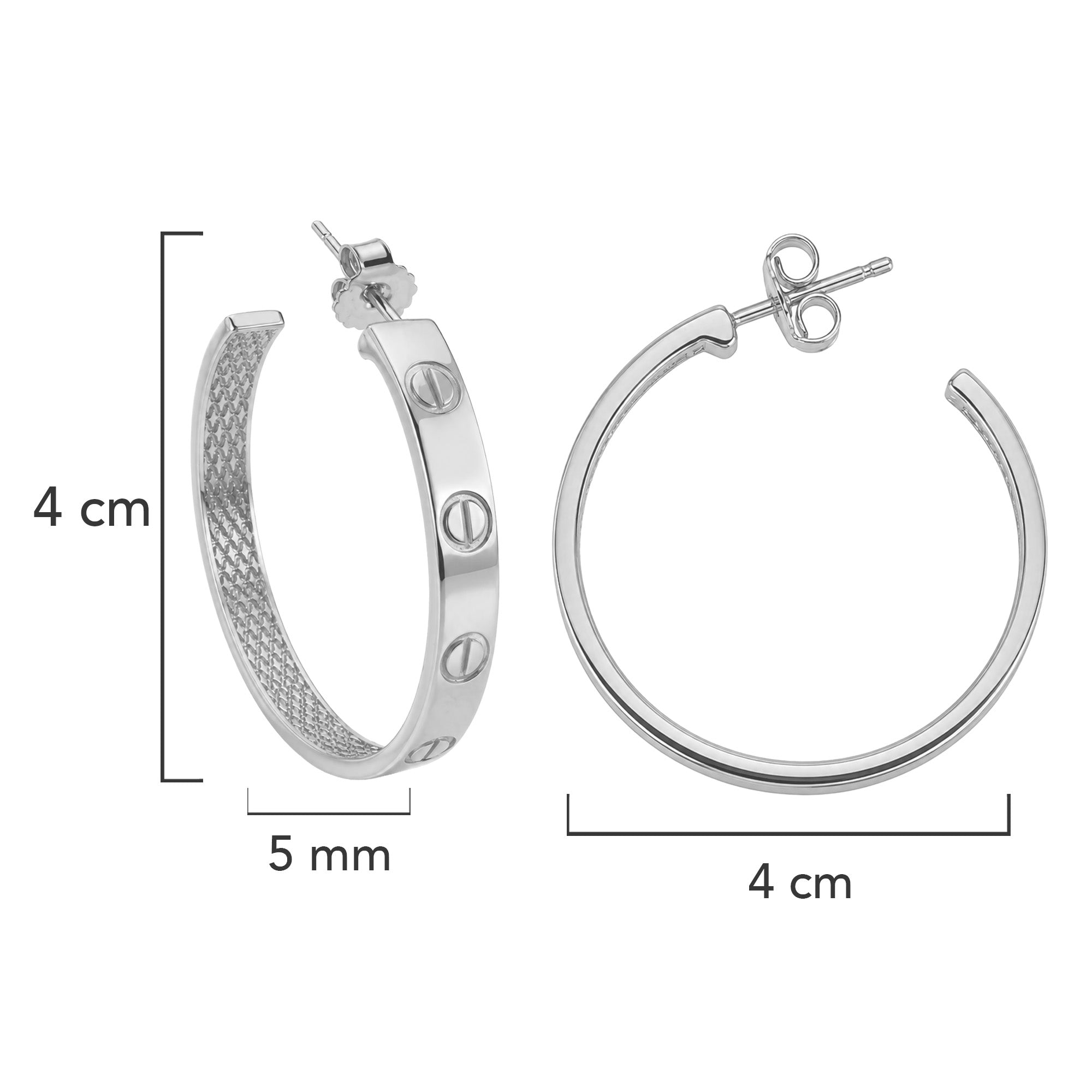 Arracada Inspirada Cartier 1:1 Amor Grande Lisas, Plata .925 con Baño de Rodio