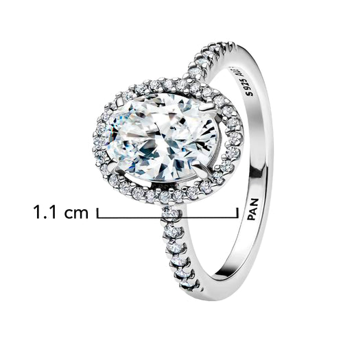 Anillo Pan 1:1 Circonia Ovalada Grande con Micro Circonias, Plata .925