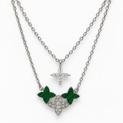 Collar Doble Inspirado LV Piedras Naturales con Circonias Plata .925 con Rodio