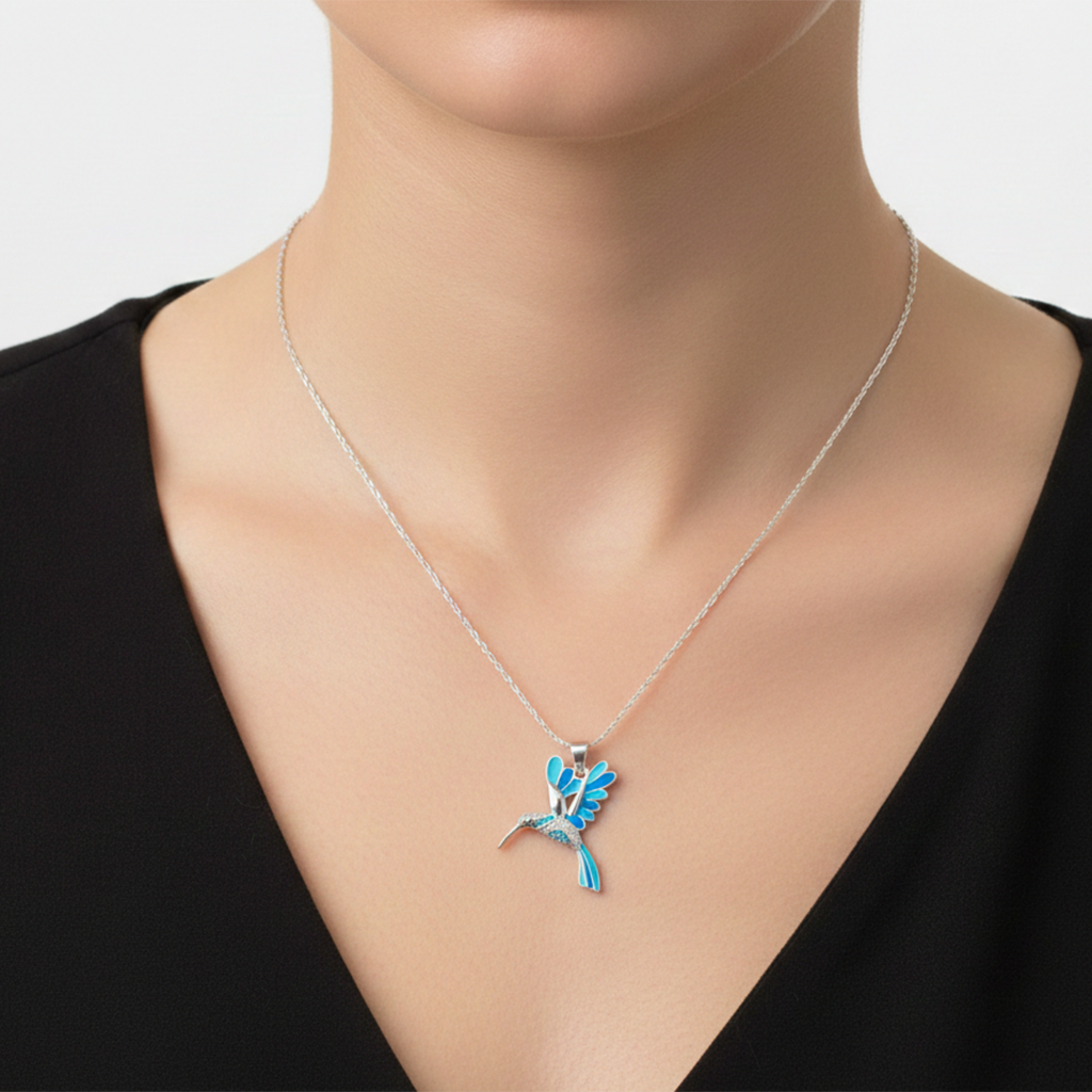 Dije de Colibri Esmaltado con Micro Circonias Plata .925