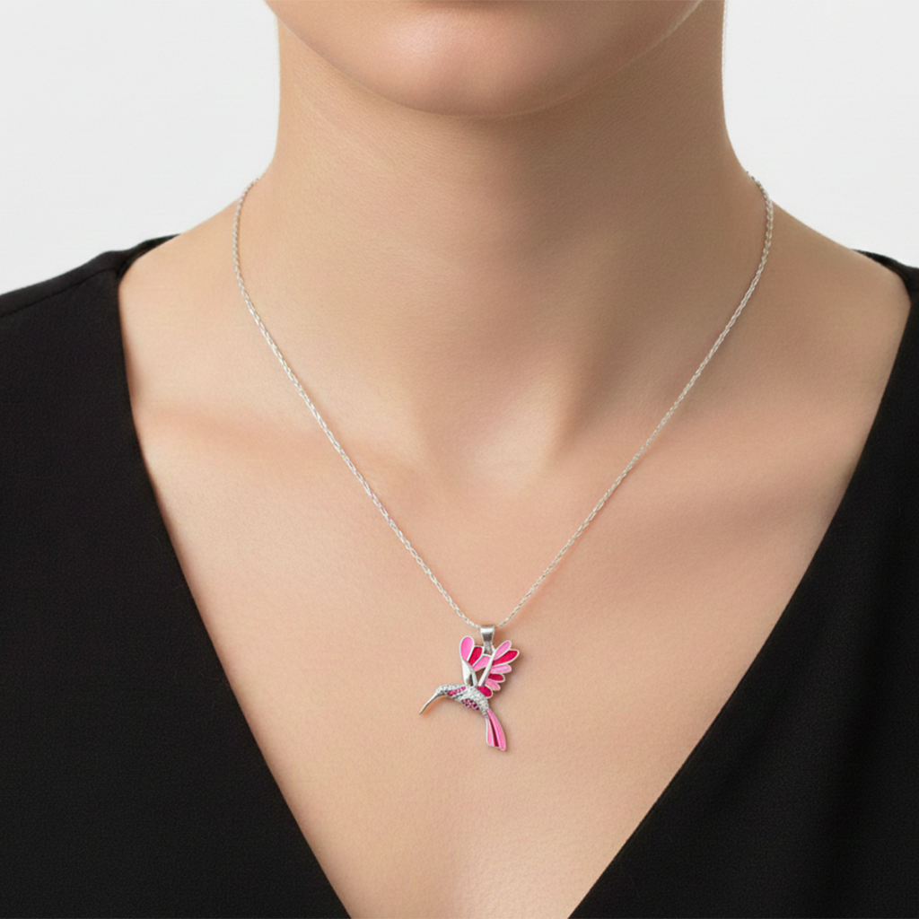 Dije de Colibri Esmaltado con Micro Circonias Plata .925