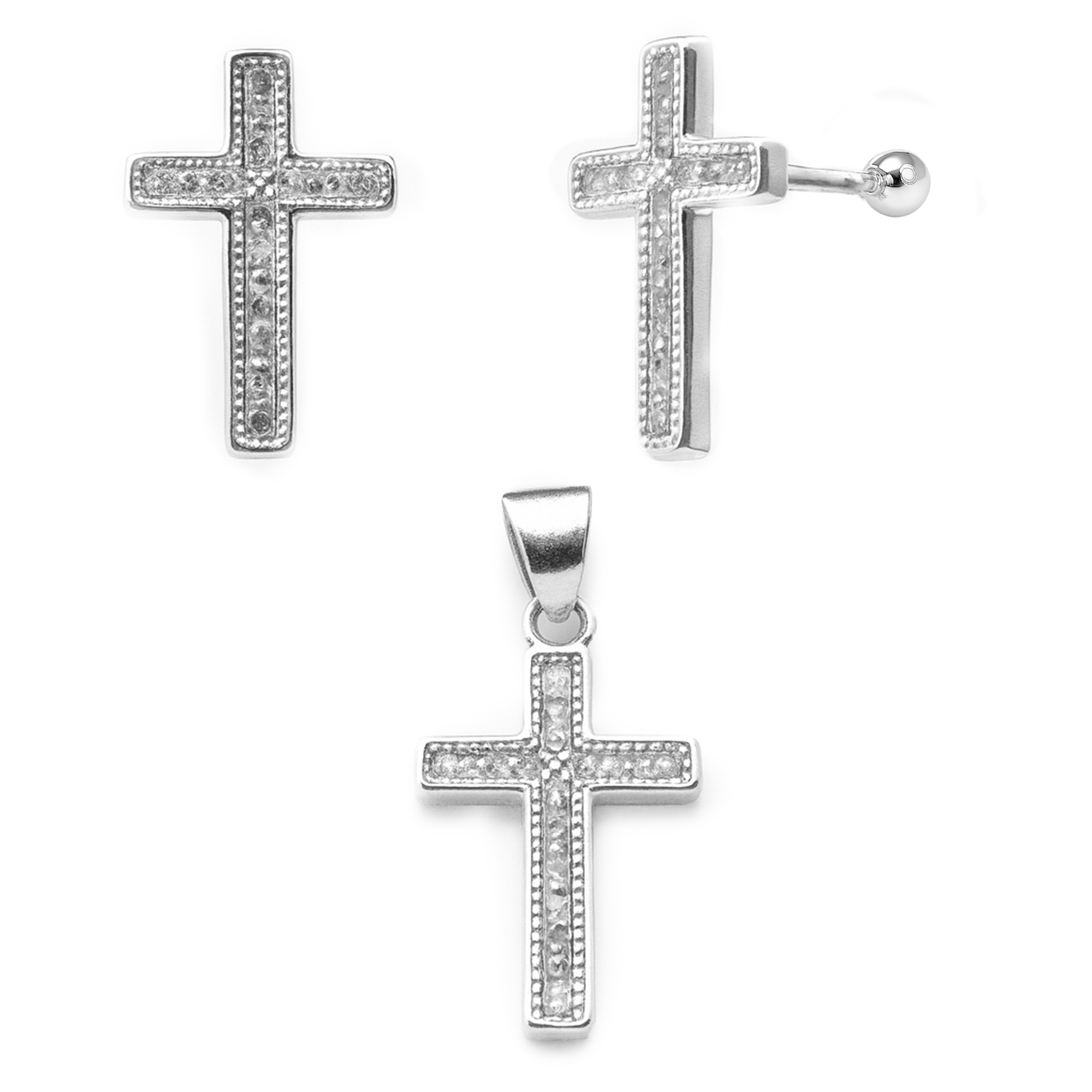Juego de Cruz con Circonias al Centro Plata .925
