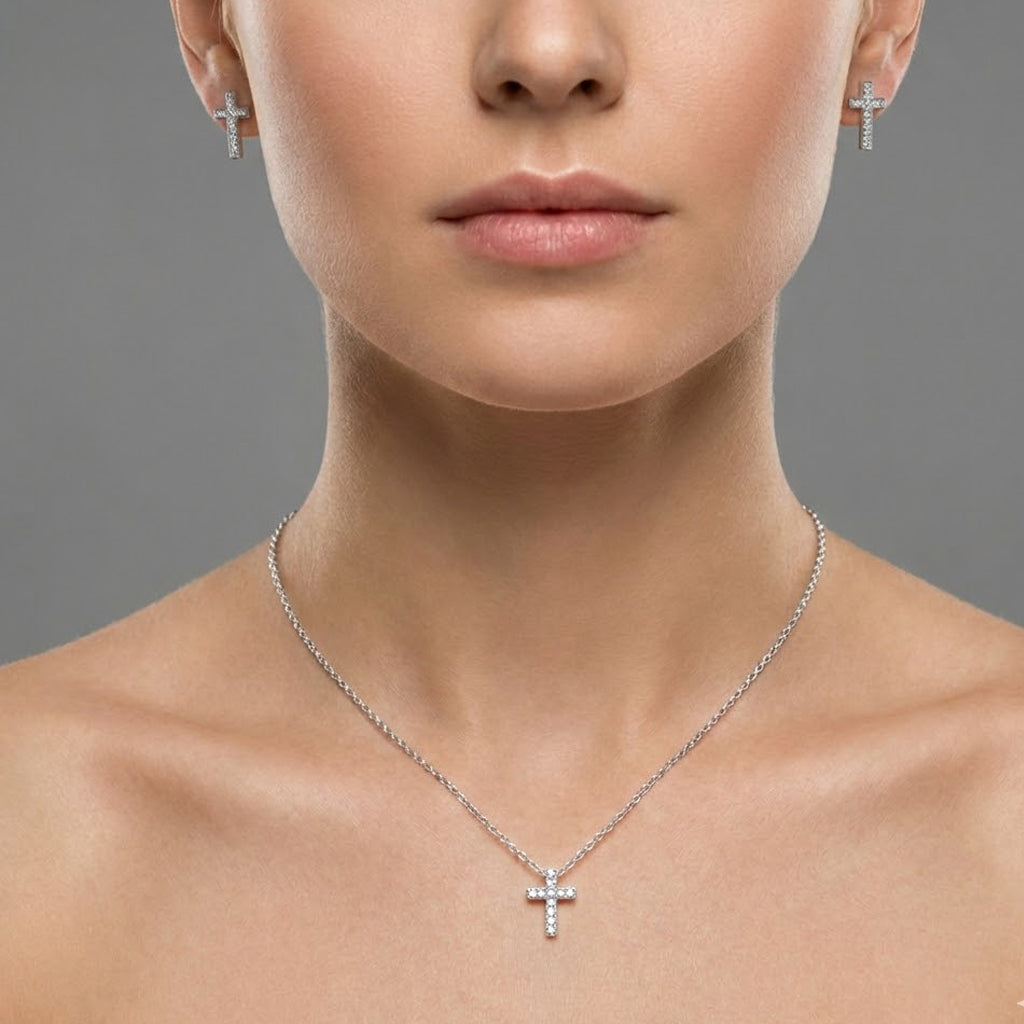 Juego de Cruz con Circonias al Centro Plata .925