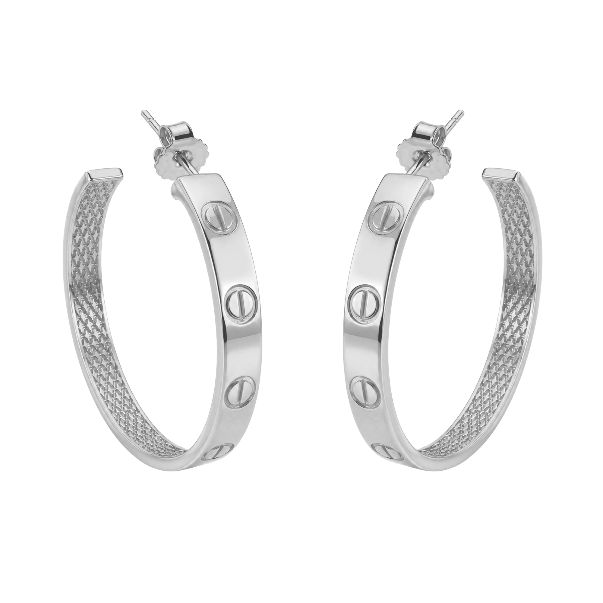 Arracada Inspirada Cartier 1:1 Amor Grande Lisas, Plata .925 con Baño de Rodio
