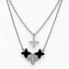 Collar Doble Inspirado LV Piedras Naturales con Circonias Plata .925 con Rodio