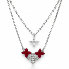 Collar Doble Inspirado LV Piedras Naturales con Circonias Plata .925 con Rodio