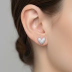 Arete Broquel Corazón Grande con Micro Circonias Plata .925 con Baño de Rodio
