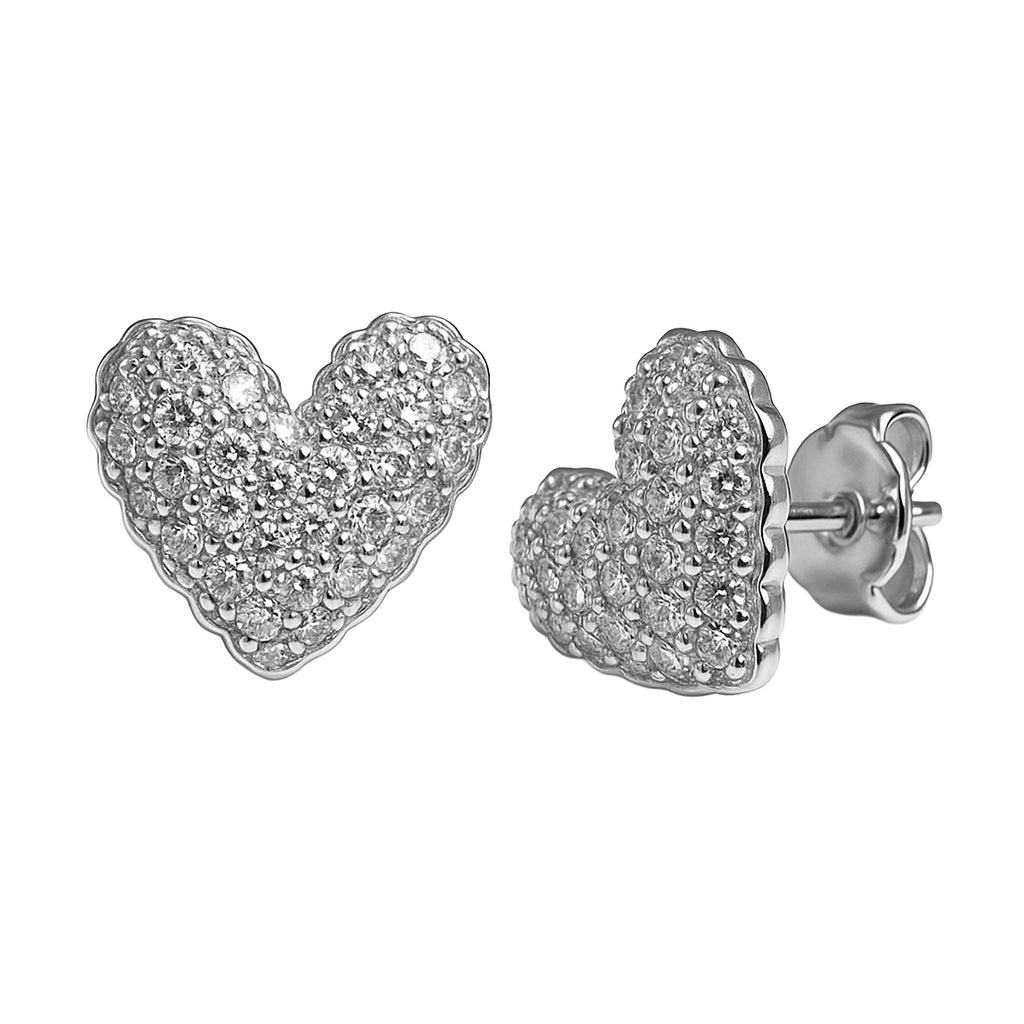Arete Broquel Corazón Grande con Micro Circonias Plata .925 con Baño de Rodio