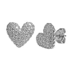 Arete Broquel Corazón Grande con Micro Circonias Plata .925 con Baño de Rodio