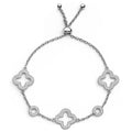 Pulsera Flor Inspirada Van C Ajustable  con Micro Circonias Plata .925 con Baño de Rodio