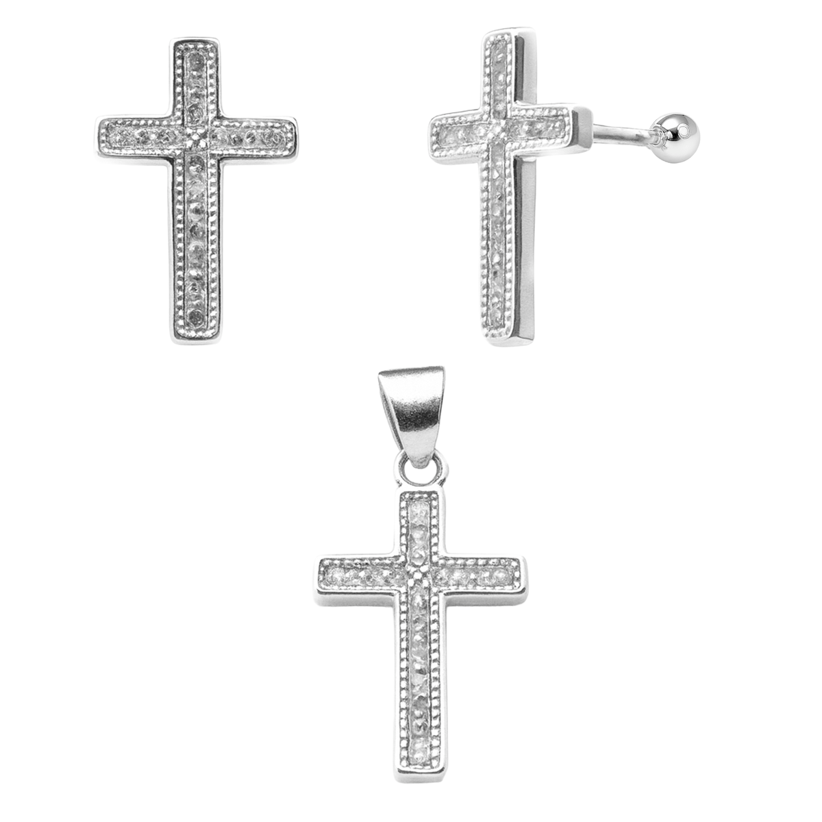 Juego de Cruz con Circonias al Centro Plata .925