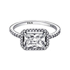 Anillo Pan 1:1 Circonia Rectangular Grande con Micro Circonias, Plata .925