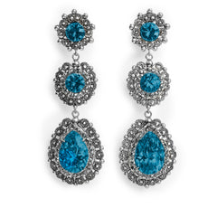 Arete Largo Filigrana Triple con Circonias y Hematite Hecho a Mano Plata .925