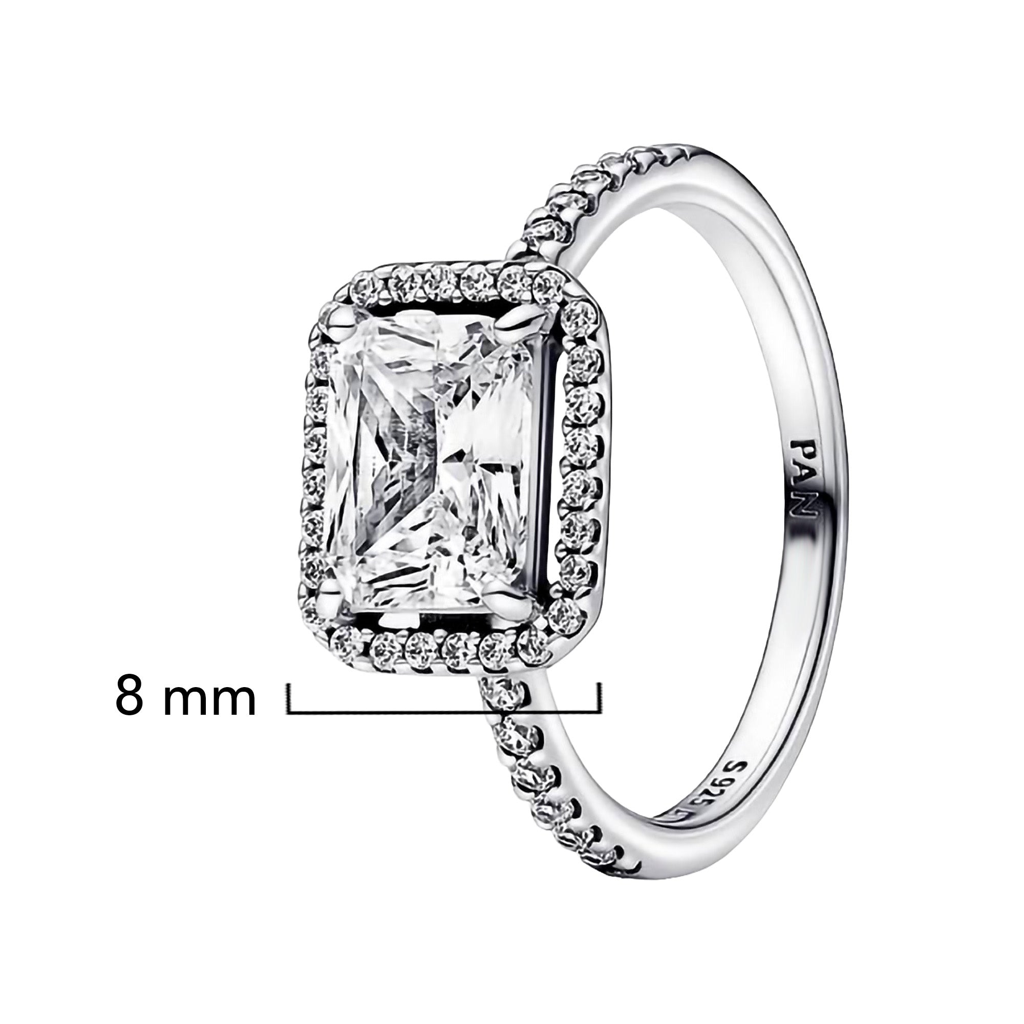 Anillo Pan 1:1 Circonia Rectangular Grande con Micro Circonias, Plata .925