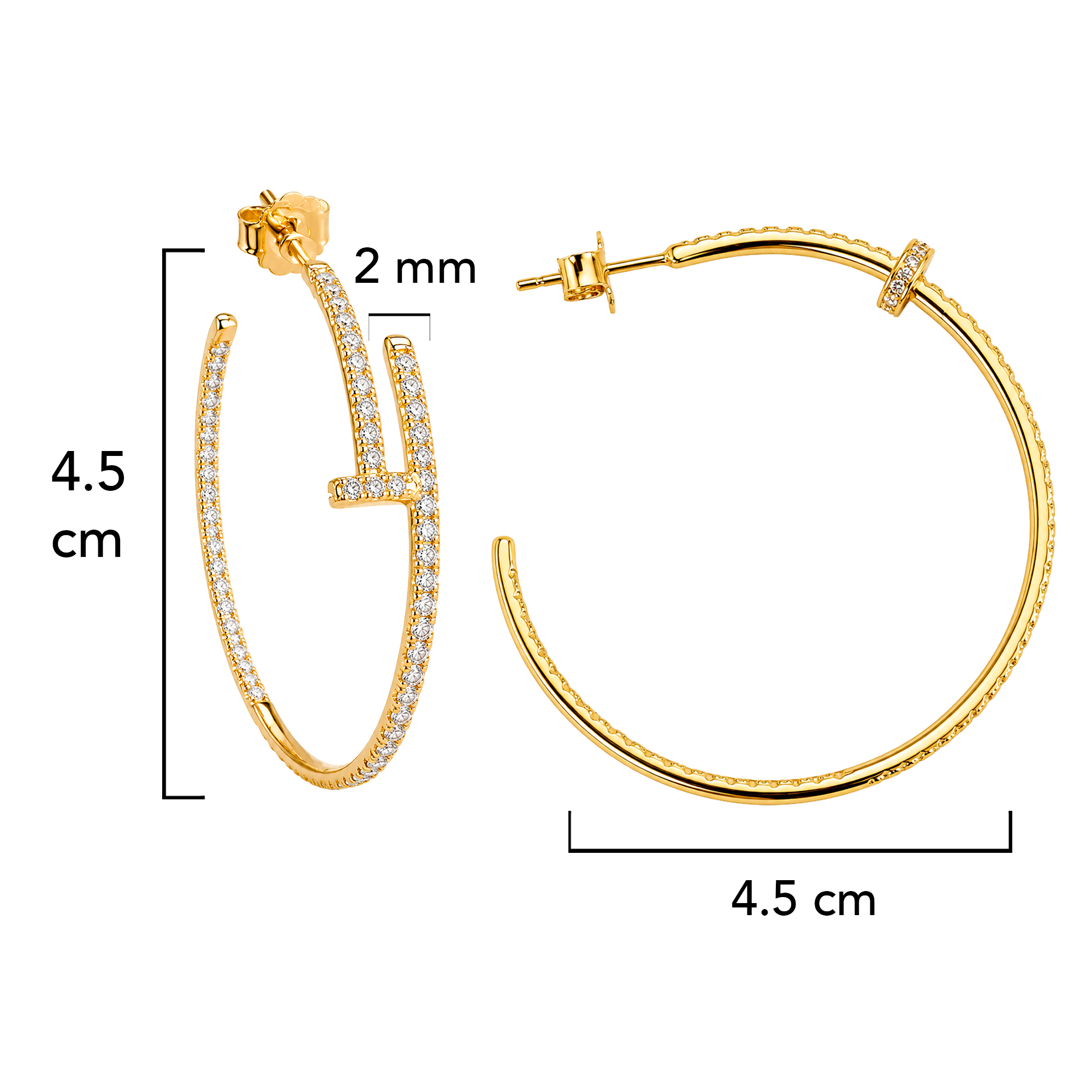 Arracada Inspirada Cartier 1:1 Maxi Clavo con Circonias, Plata .925 con Baño de Oro 18k