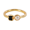 Anillo Oso 1:1 Onix Facetado y Perla de Río Plata .925 con Baño de Oro 18 k