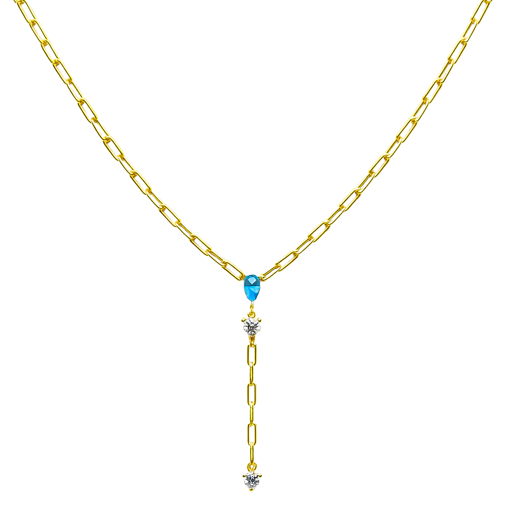 Collar Corbatero Opalo y Circonias con Baño de Oro Plata .925