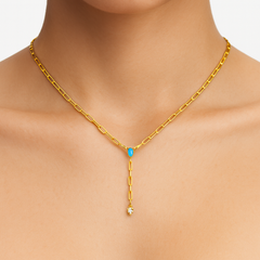 Collar Corbatero Opalo y Circonias con Baño de Oro Plata .925