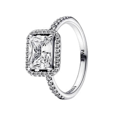 Anillo Pan 1:1 Circonia Rectangular Grande con Micro Circonias, Plata .925