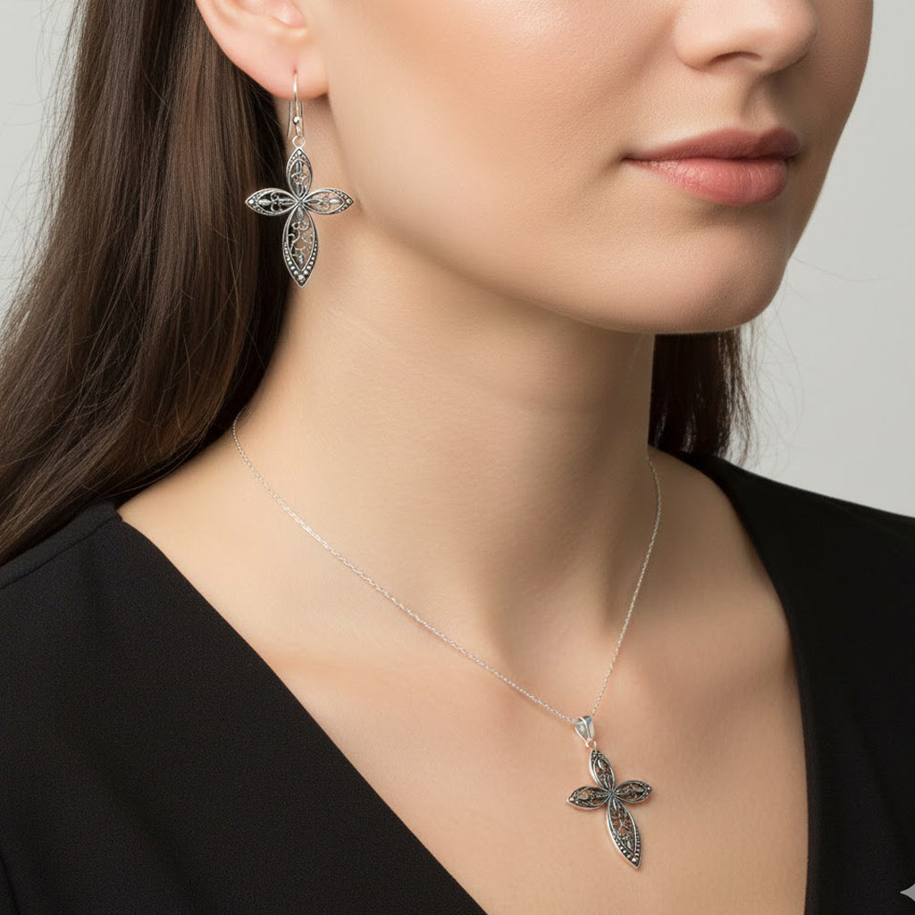 Juego Cruz Marquesita Plata .925