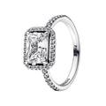 Anillo Pan 1:1 Circonia Rectangular Grande con Micro Circonias, Plata .925