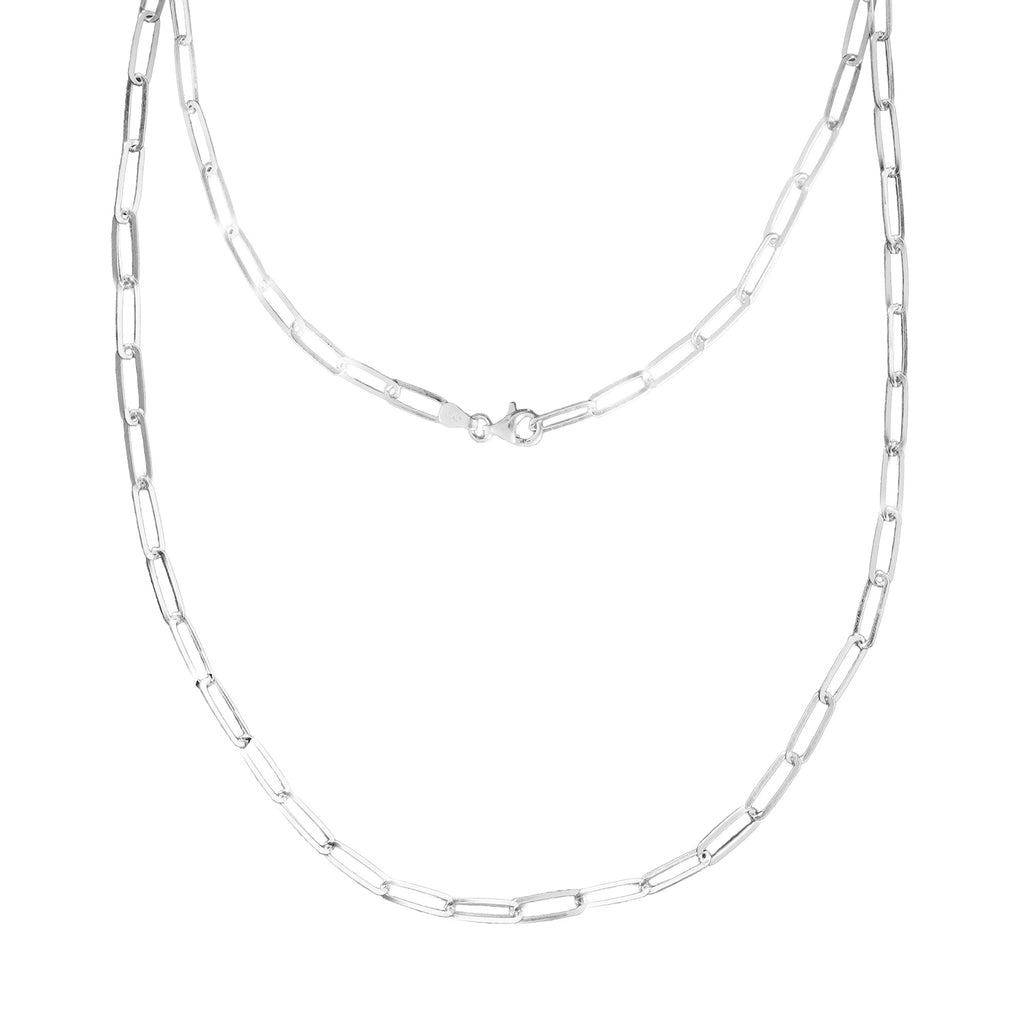 Cadena Paper Clip Lisa 4 mm Eslabón Grande Lisa. Broche de Perico, Plata .925